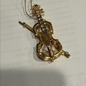 Elegant Gold Violin Ornament with Sparkling Accents